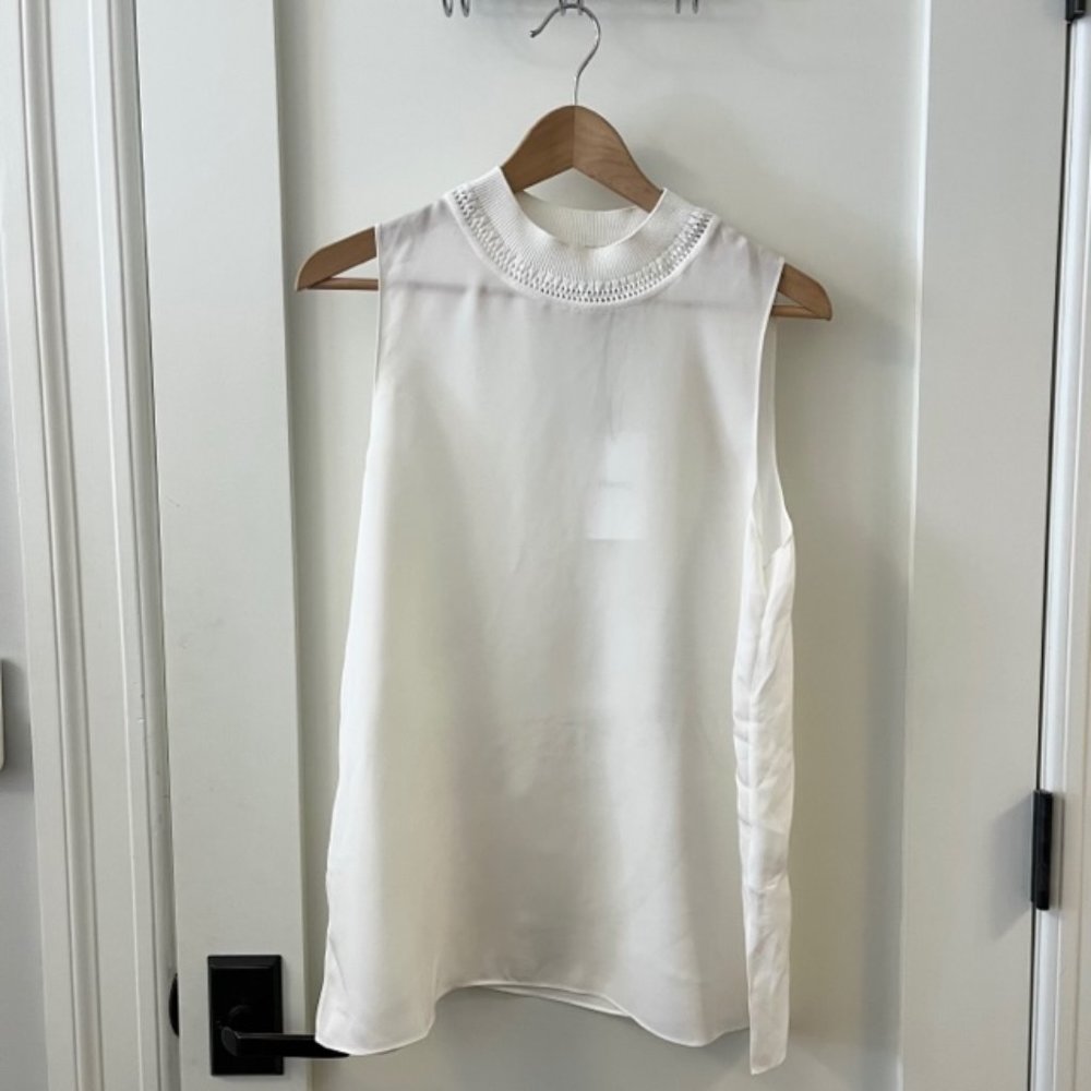 Theory Ivory Mock-neck Sleeveless Silk Top, Size L
